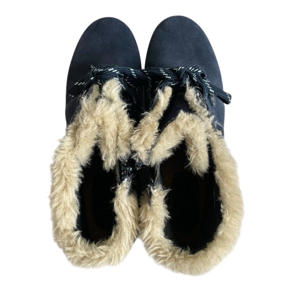 Earth Origins Crowley Navy Suede Faux Fur Lace Up Ankle Boots 11M NWOB - Picture 7 of 11
